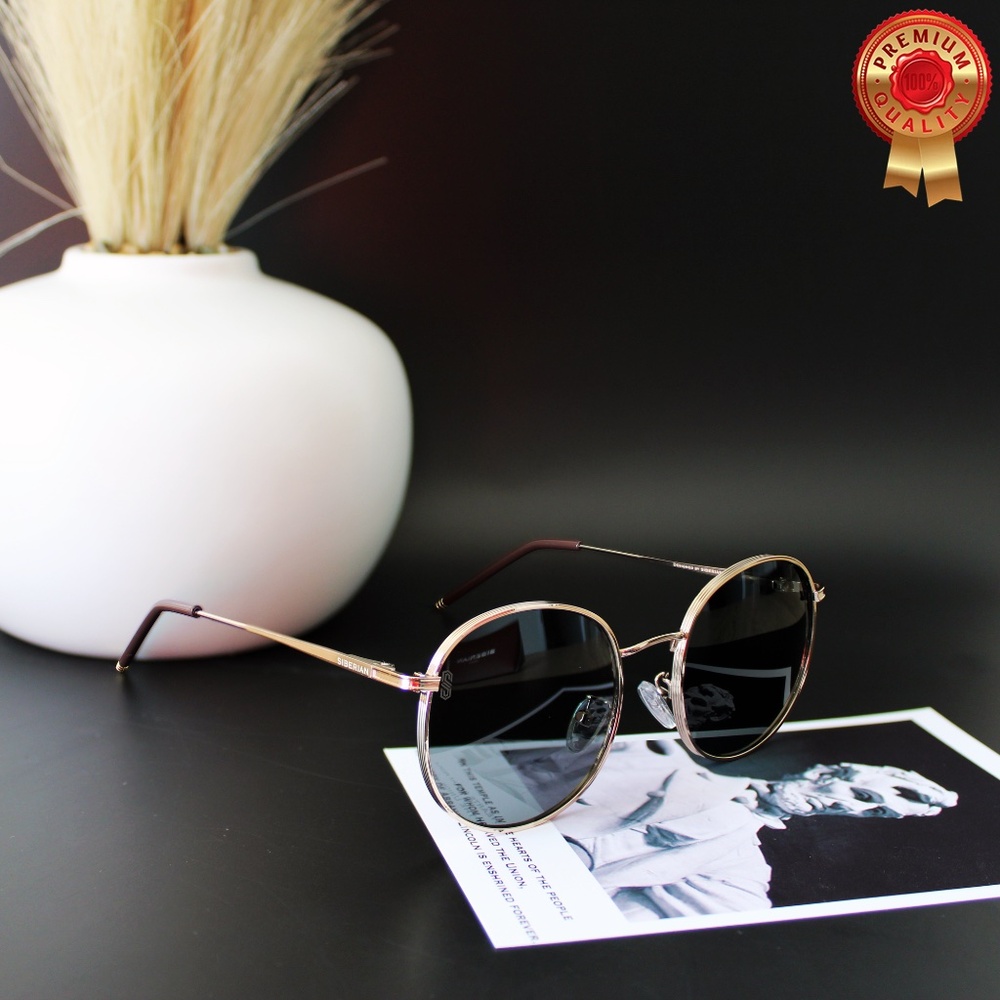 🇺🇸SIBERIAN USA Black Lenses/Gold Frame Round Retro Sunglasses